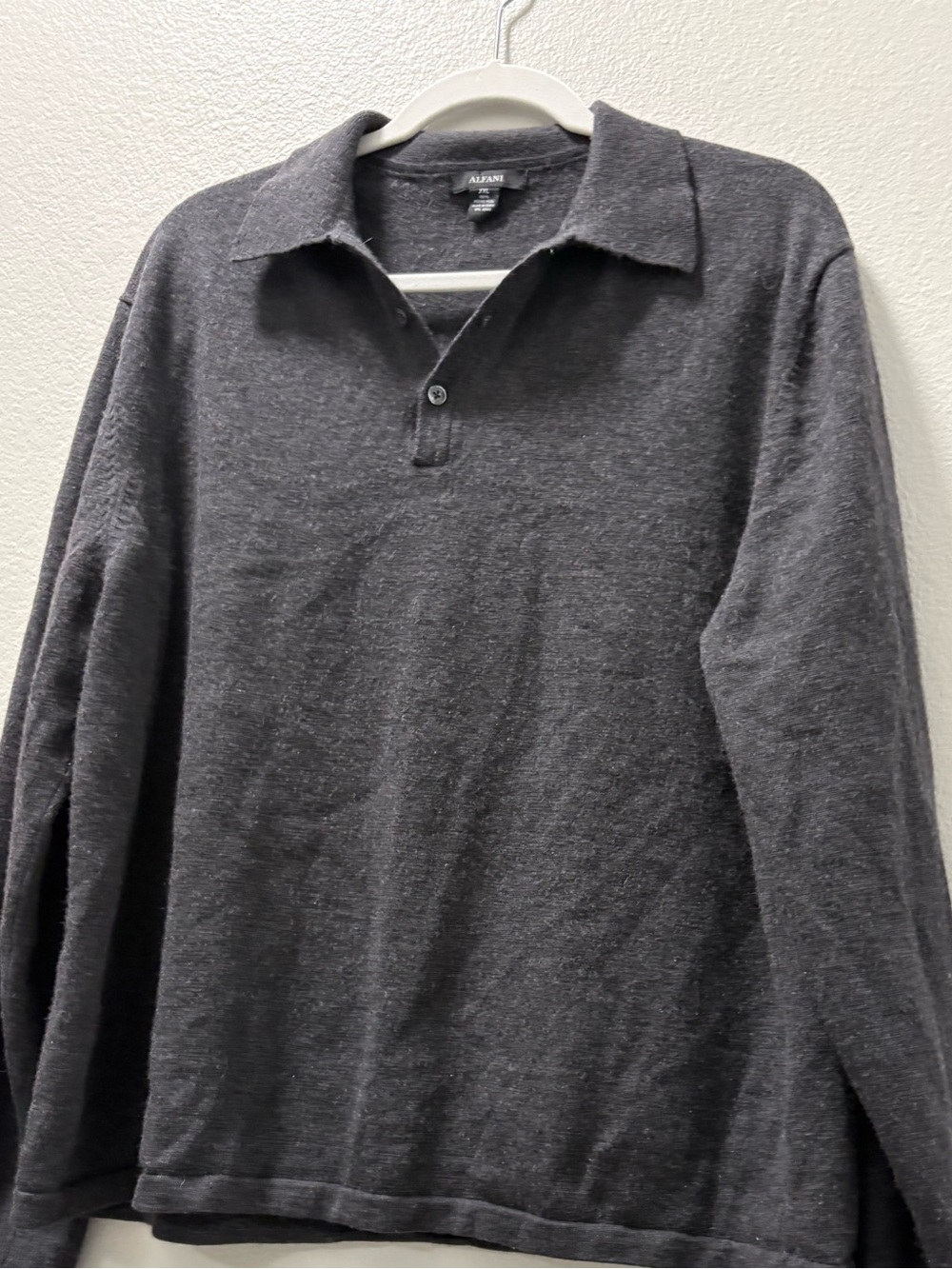 Alfani Men's Dark Charcoal Heather Long-Sleeve Polo